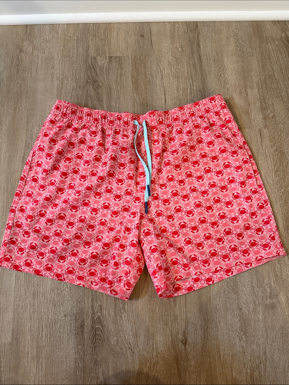 Southern Tide Crab Patterned Swim Trunks with Light Blue Drawstring